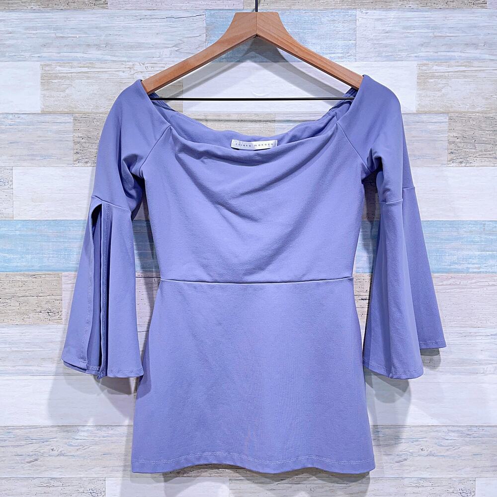 Susana Monaco Off The Shoulder Slit Bell Sleeve Blouse Gray Ponte Womens Small